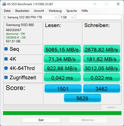 Puntuaciones por debajo de la media en AS SSD para un 980 Pro.