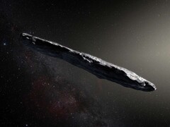 Ilustración del primer asteroide interestelar descubierto, 1I/ʻOumuamua. (Fuente de la imagen: ESO, M. Kornmesser)