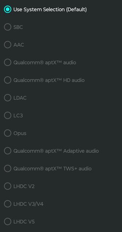 códecs de audio disponibles para Bluetooth