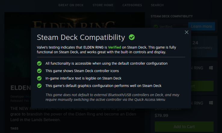 Elden Ring está verificado en Steam Deck. (Fuente de la imagen: @Wario64)