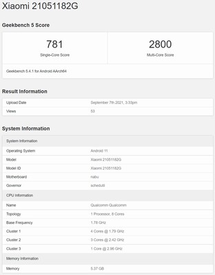 Modelo global de la Xiaomi Pad 5 en Geekbench. (Fuente de la imagen: Geekbench vía @TechnoAnkit1)