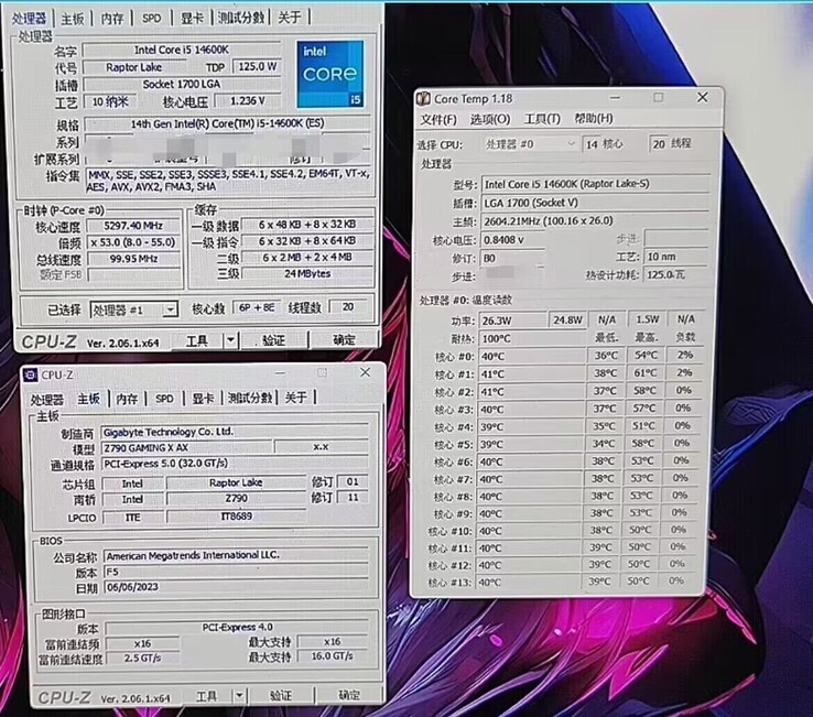 Core i5-14600K CPU-Z e información de Core Temp. (Fuente: @9550pro en Twitter)