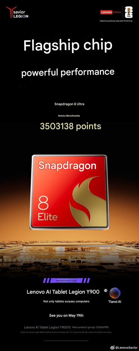 El SoC y la supuesta puntuación en los benchmarks de la tableta de 13 pulgadas Legion Y900 (traducción automática)