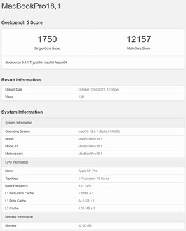 M1 Pro. (Fuente de la imagen: Geekbench)