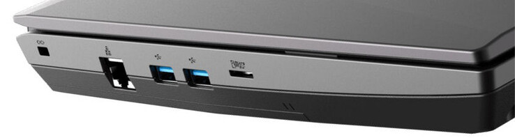 Lado izquierdo: ranura para bloqueo de cables, Gigabit Ethernet, 2 USB 3.2 Gen 2 (USB-A), lector de tarjetas de almacenamiento (MicroSD)