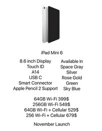 especificaciones y precios del iPad mini 6. (Fuente de la imagen: @MajinBuOfficial)