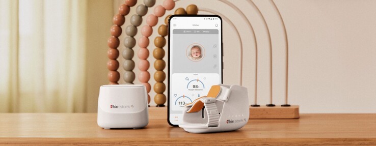 El sistema de monitorización de bebés Stork Vitals de Masimo incluye un patuco para bebé, un concentrador y una aplicación para smartphone. (Fuente: Masimo)