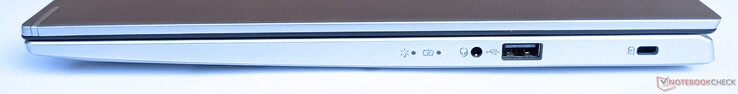 Derecha: toma de audio combinada, 1 USB 2.0 Tipo-A, bloqueo Kensington