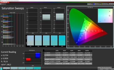 CalMAN: Saturación de color - espacio de color objetivo sRGB, mayor perfil de color de contraste