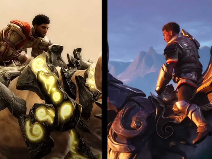 Una comparación entre Guild Wars 2 (izquierda) y Guild Wars 3 (derecha).