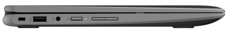 Lado izquierdo: ranura para cable de bloqueo, USB 3.2 Gen 1 (Tipo A), combo de audio, botón de encendido, control de volumen.