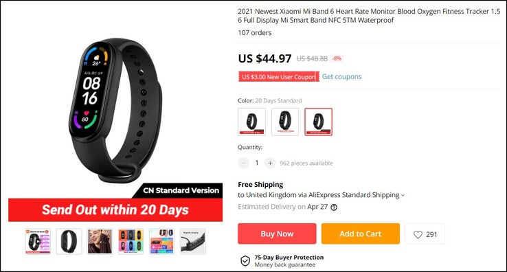 Xiaomi Mi Band 6 versión China. (Fuente de la imagen: AliExpress)