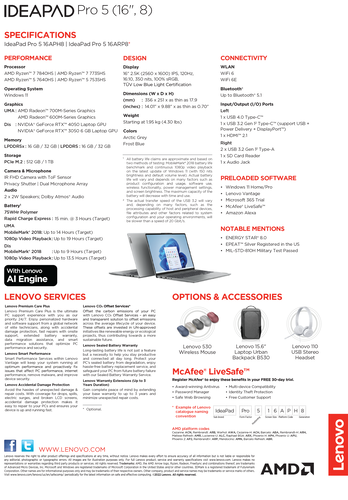Lenovo IdeaPad Pro 5 16 - Especificaciones. (Fuente: Lenovo)