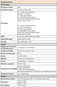 Mi Notebook Pro - Especificaciones. (Fuente de la imagen: Xiaomi)