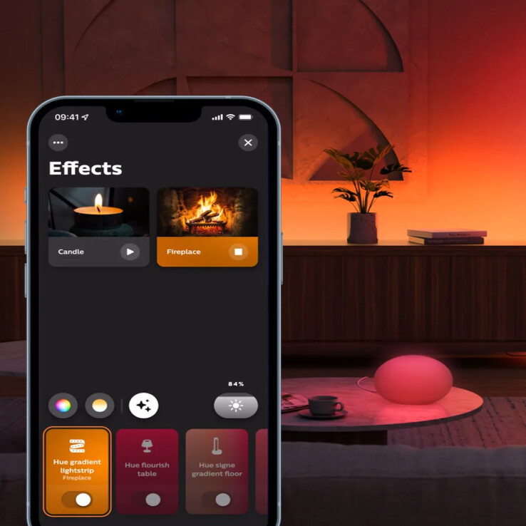 Los efectos de iluminación inteligente existentes en la aplicación Philips Hue incluyen Chimenea y Vela. (Fuente de la imagen: Philips Hue)