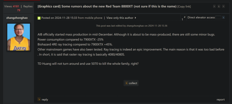 Rendimiento estimado de la AMD Radeon RX 8800 XT (fuente de la imagen: Chiphell)