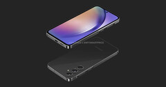 Un render del &quot;Galaxy A55&quot;. (Fuente: OnLeaks x MySmartPrice)