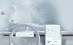  Un render de cómo podría ser un coche Volvo con un HUD de amplio campo de visión Spectralics. (Imagen: Volvo)