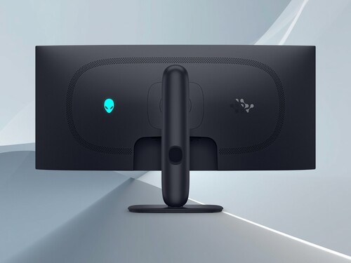 Se muestra la parte trasera del monitor Alienware AW3426DW de 34 pulgadas con pantalla QD-OLED