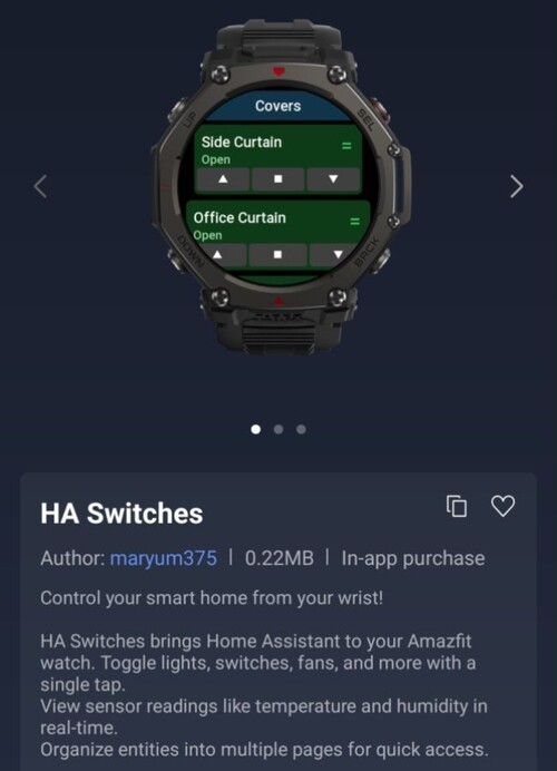 La aplicación HA Switches Zepp Mini para smartwatches Amazfit