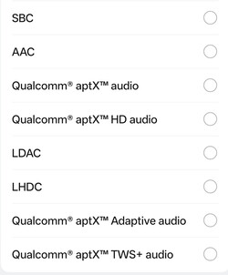 Códecs de audio Bluetooth disponibles