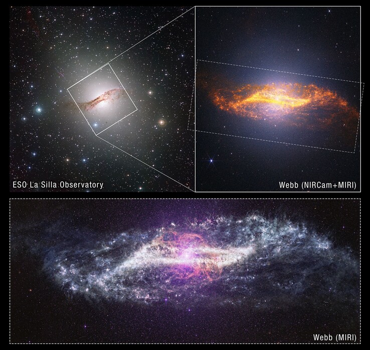 Una imagen de la galaxia Centaurus A obtenida con distintos instrumentos.