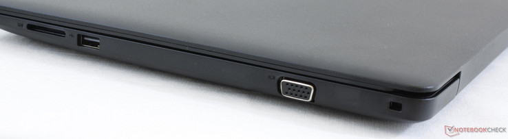 Derecha: Lector SD, USB 2.0, salida VGA, Noble Lock