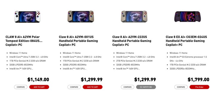 El MSI Claw 8 EX AI+ es considerablemente más caro que los modelos anteriores.