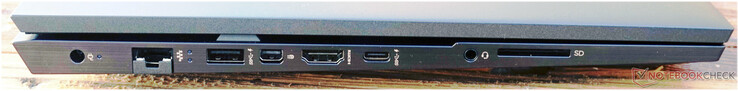 Izquierda: alimentación, LAN de 1 Gbit, USB-A 3.0 (5 Gbit/s, HP Sleep and Charge), miniDP, HDMI, USB-C (10 Gbit/s, PD, DP), auriculares, ranura para tarjetas SD