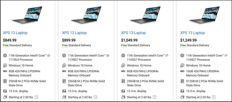 Opciones de configuración del Dell XPS 13 9305. (Fuente de la imagen: Dell)