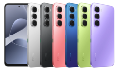 El Infinix Hot 60i está disponible en los colores negro elegante, plata titanio, azul sombra, rojo neón, verde prado y morado ojo de alma (Fuente de la imagen: Infinix)