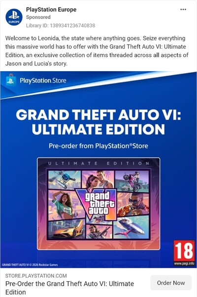 Anuncio de PlayStation Store en el que se muestra la clasificación PEGI definitiva de GTA 6 para PS5