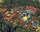 Una imagen que muestra edificios del juego «Against the Storm», que actualmente tiene un descuento del 70 % en Steam.