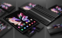 El Samsung Galaxy Z Fold Note luce un sistema de triple cámara en esta representación conceptual. (Fuente de la imagen: LetsGoDigital - editado)