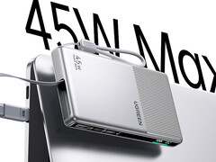 La nueva batería externa tiene una pantalla pequeña en el lateral. En la imagen: una imagen promocional que destaca la compatibilidad con la carga rápida de 45 W.