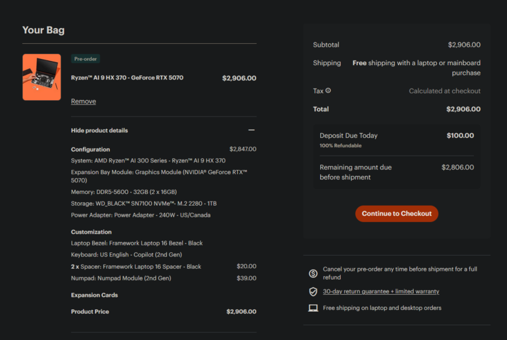 Coste del Framework 16 de gama alta (fuente de la imagen: Notebookcheck)