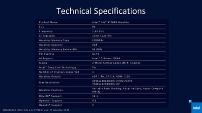 Especificaciones del Intel Xe Max. (Fuente: Intel)