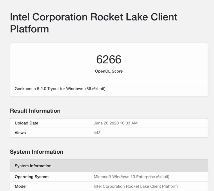 La puntuación OpenCL de la CPU de Rocket Lake (Fuente de la imagen: GeekBench via @TUM_APISAK)