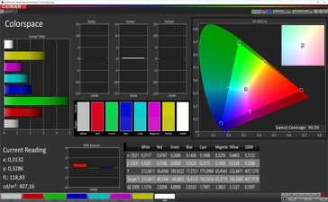 CalMAN: Espacio de color - contraste automático, colores cálidos, espacio de color de destino DCI P3