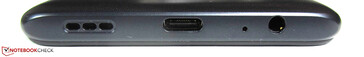 Parte inferior: Altavoz, USB-C 2.0, micrófono, conector de audio de 3,5 mm