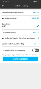 App: Página de uso de datos
