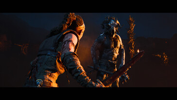 Una imagen que muestra una batalla entre Senua y un enemigo en Senua's Saga: Hellblade II.