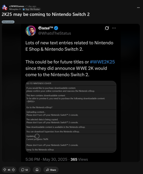 Música personalizada de WWE 2K Switch 2 (Fuente de la imagen: captura de pantalla, subreddit WWEGames)