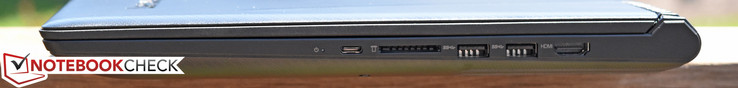Derecha: USB 3.1 Type-C Gen 1, SD card port, USB 3.0 x 2, HDMI