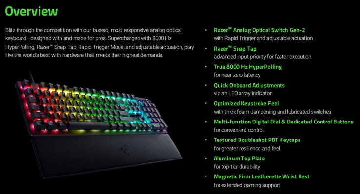 Características del teclado para juegos Razer Huntsman V3 Pro 8KHz (Fuente de la imagen: Razer PR con modificaciones)