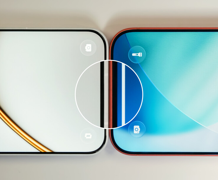 Primer plano comparativo de los biseles del OnePlus 15T.