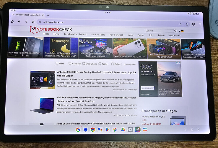 Pantalla mate (Lenovo Tab P12 mate) con fuente de luz débil