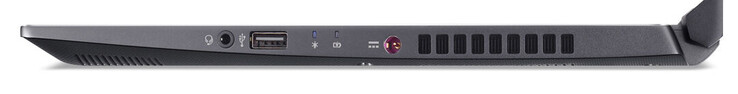 Lado derecho: audio combo, USB 2.0 (Tipo A), fuente de alimentación