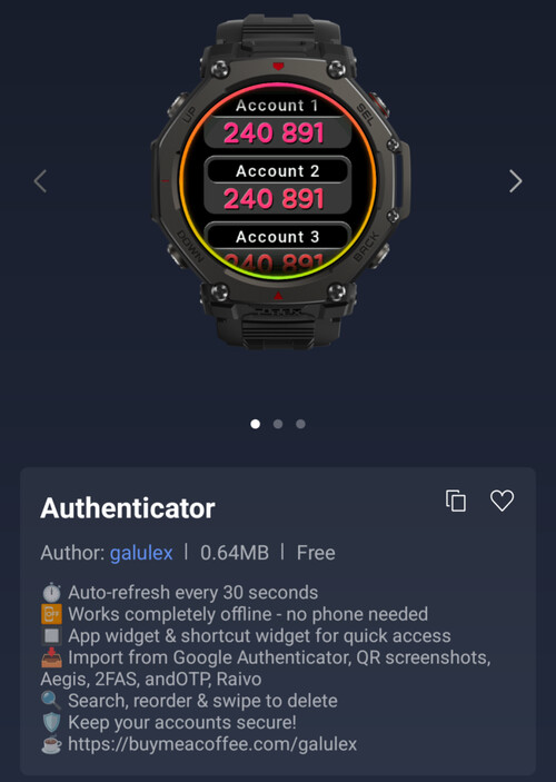 La aplicación Authenticator Mini para relojes inteligentes Amazfit