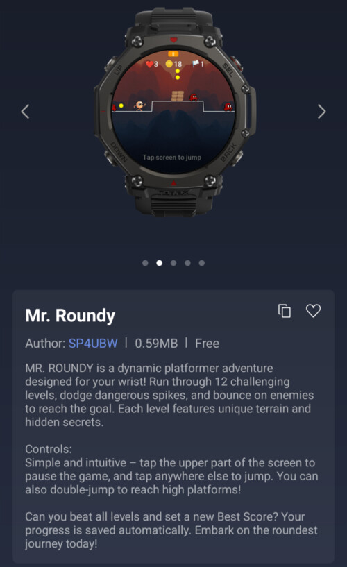 La aplicación Mr. Roundy Mini para smartwatches Amazfit